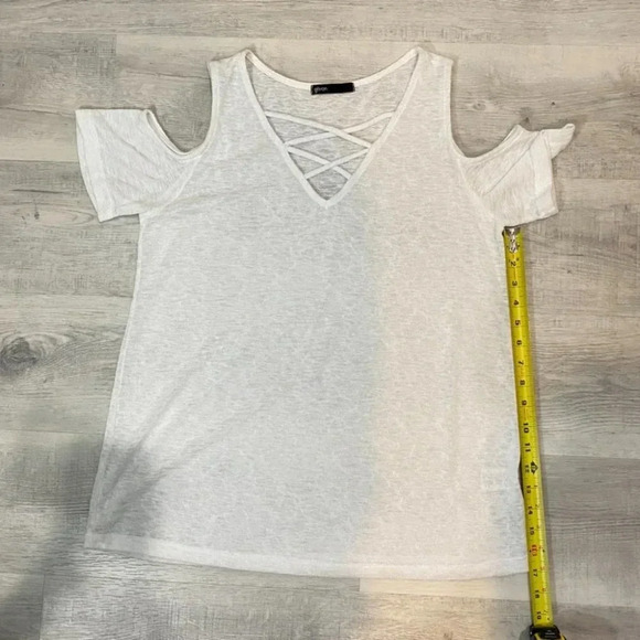 Gibson Sheer Cold-Shoulder Snow White Knit Tank Top Size M - Picture 9 of 16